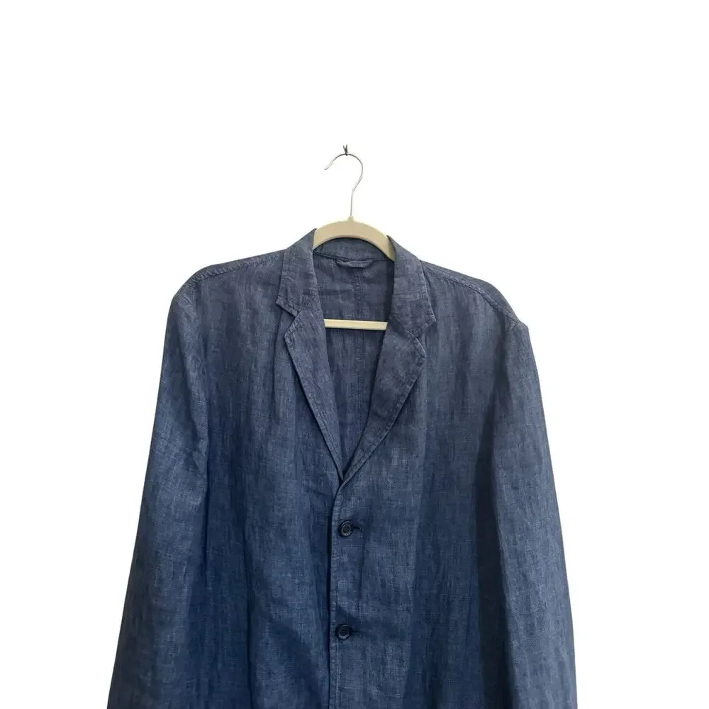 Canali Blazer Mens 40 L (50 EU) Blue Linen Sportswear Unlined Sport Coat Jacket